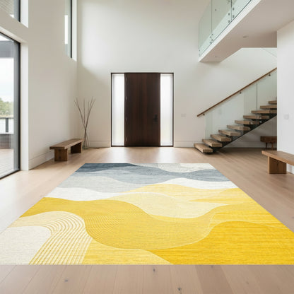 Gradient Navy Yellow Waves Rug