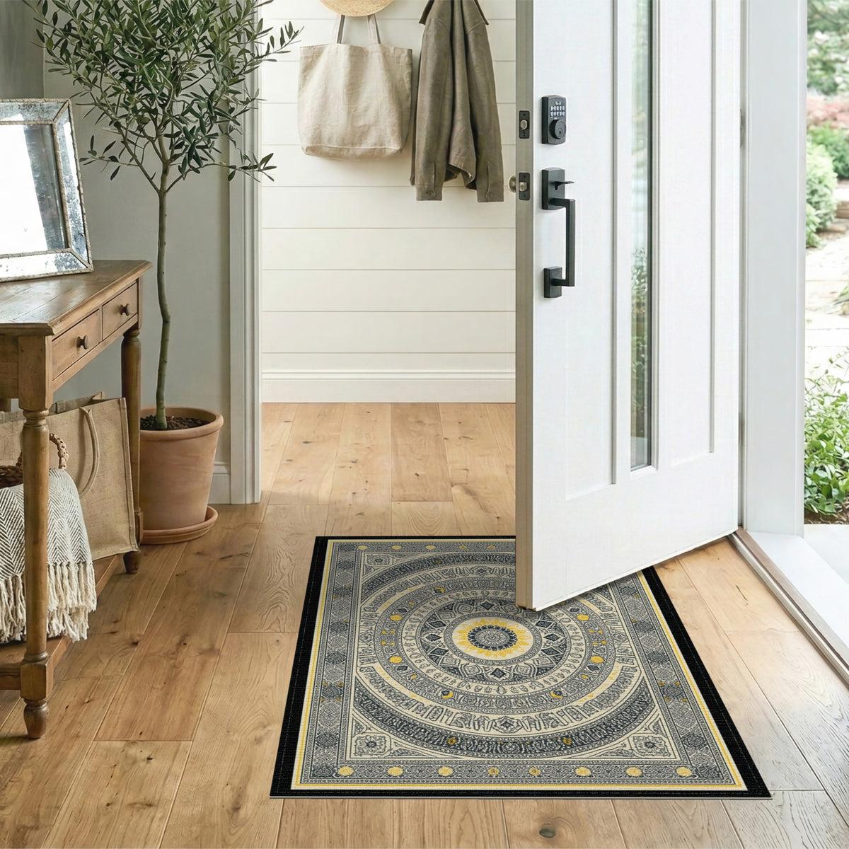 Black White Mandala Area Rug