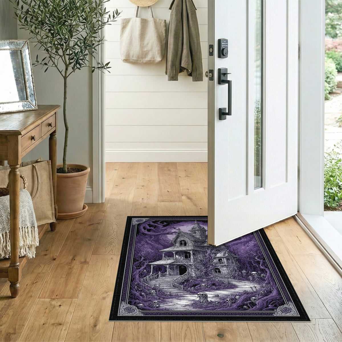 Purple Gothic Haunted Mansion Area Rug