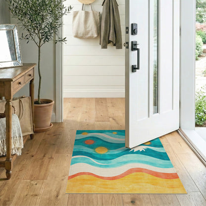 Coastal Waves and Suns Washable Area Rug
