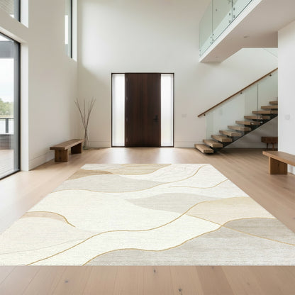 Beige Abstract Fluid Waves Rug