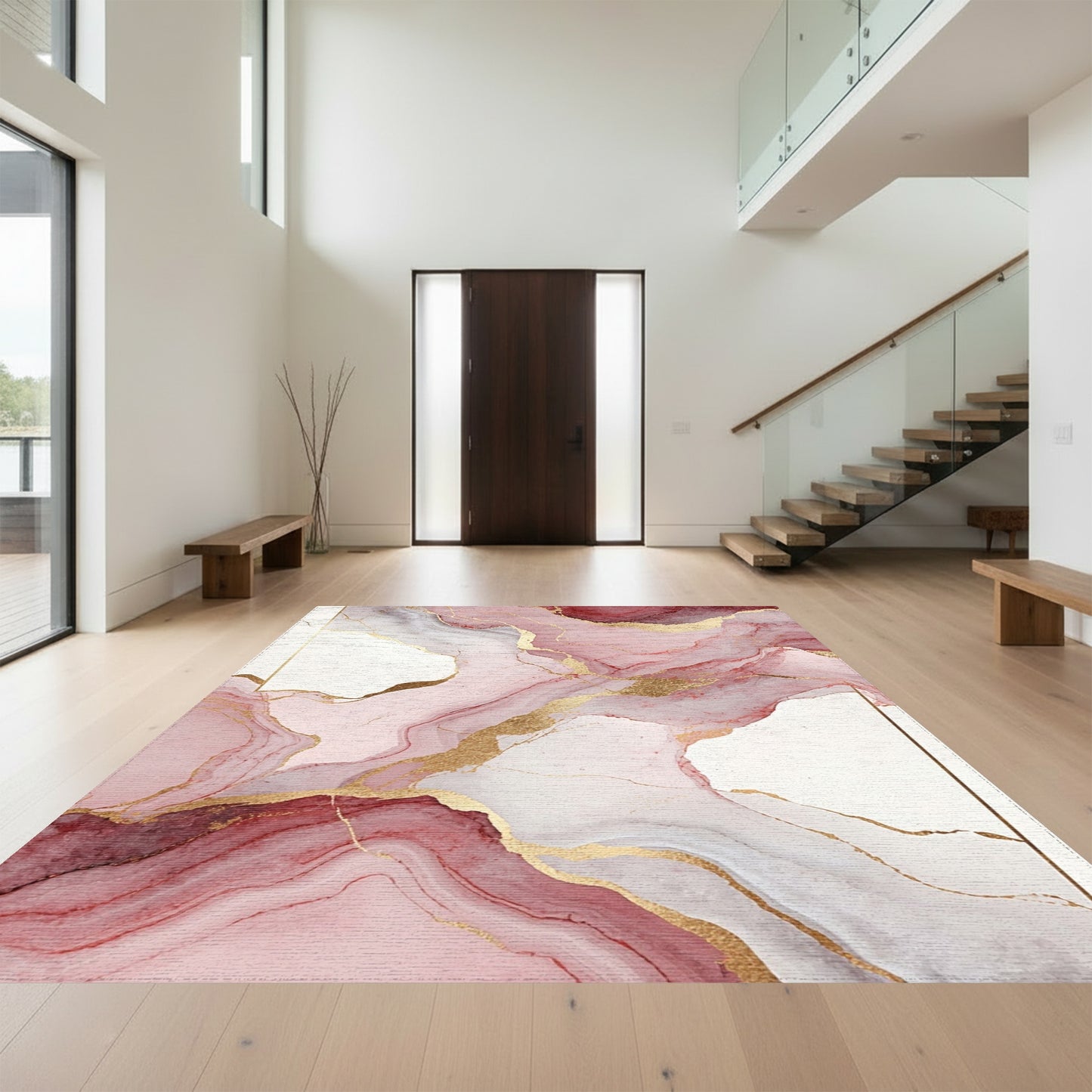 Pink Gold Fluid Marble Rug
