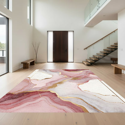 Pink Gold Fluid Marble Rug