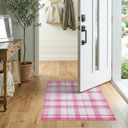 Pink Gingham Checkered Area Rug