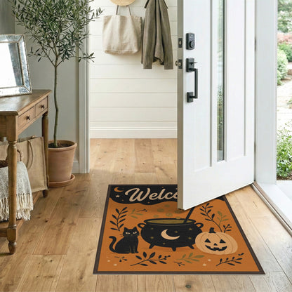 Halloween Welcome Black Cat Cauldron Rug