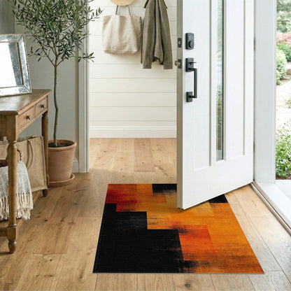 Bold Orange Geometric Step Area Rug