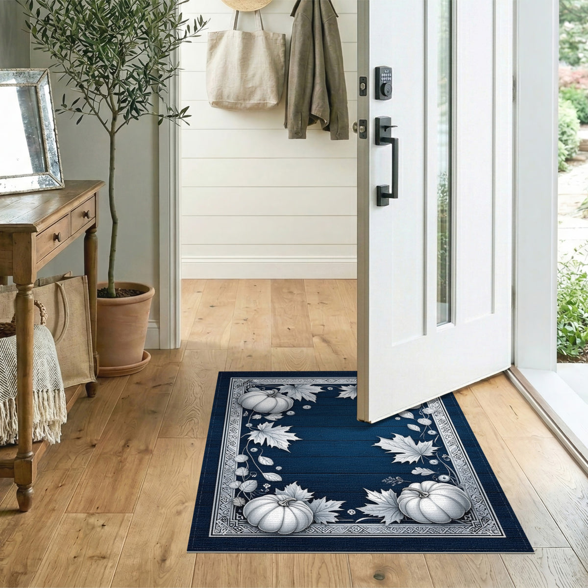 Navy Blue Pumpkin Harvest Area Rug