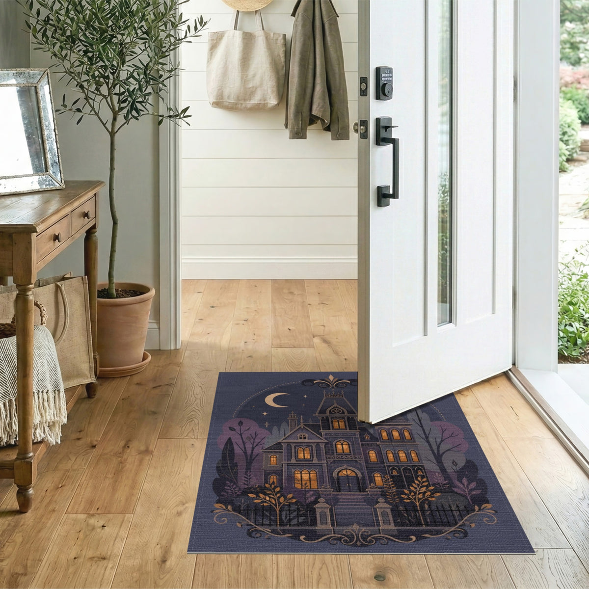 Moonlit Gothic Mansion Purple Area Rug