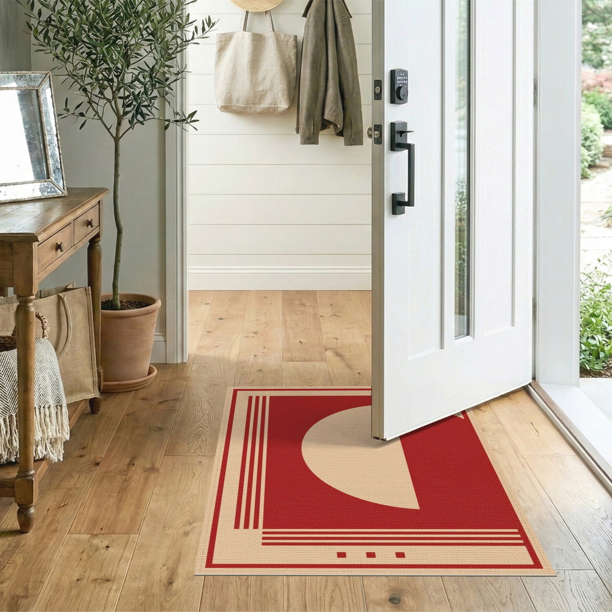 Red Geometric Modern Red Geometric Area Rug