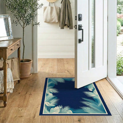 Blue Teal Palm Leaf Coastal Area Rug