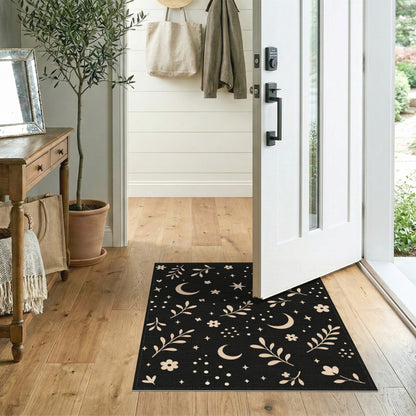 Boho Chic Celestial Floral Black Area Rug