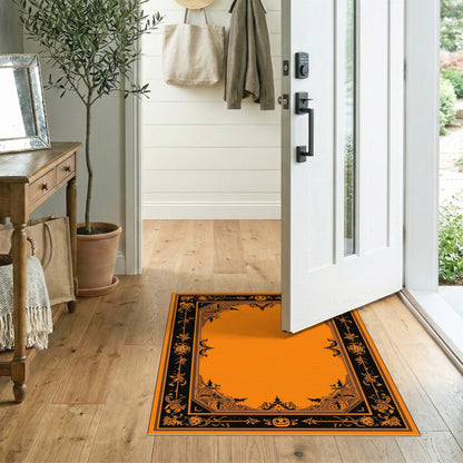 Orange Halloween Cartoon Area Rug with Pumpkins
