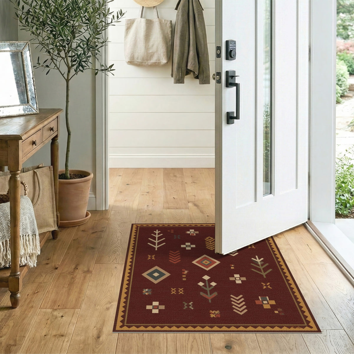 Geometric Southwestern Red Geometric Area Rug