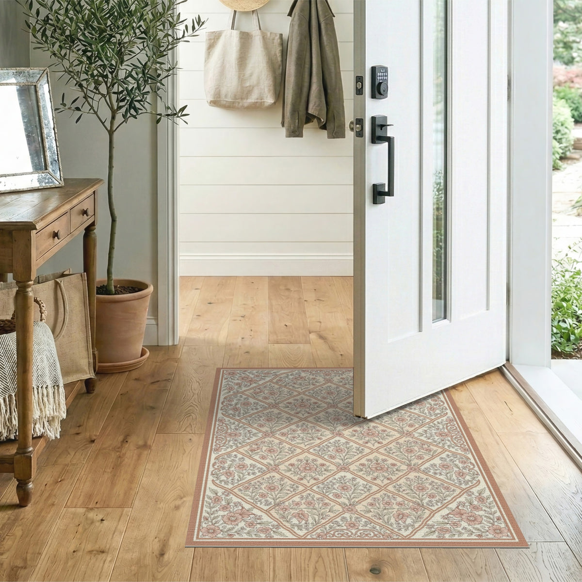Pink Floral Lattice Vintage Area Rug
