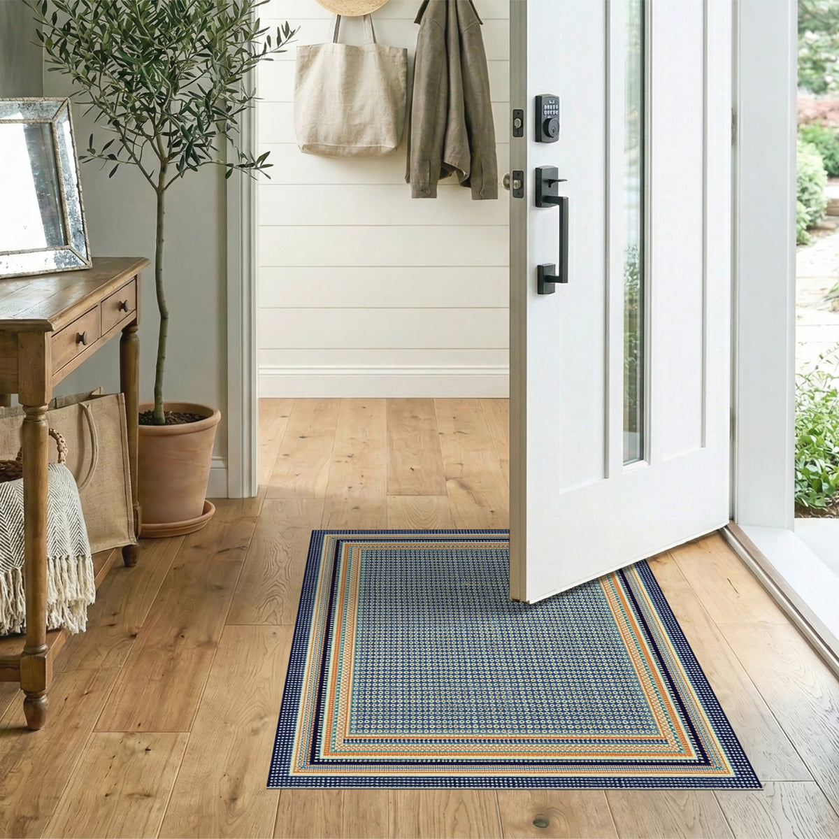Blue Geometric Circle Blue and Teal Area Rug