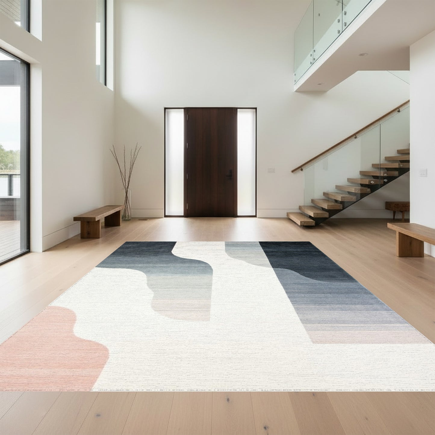 Navy Gray Curved Gradient Rug