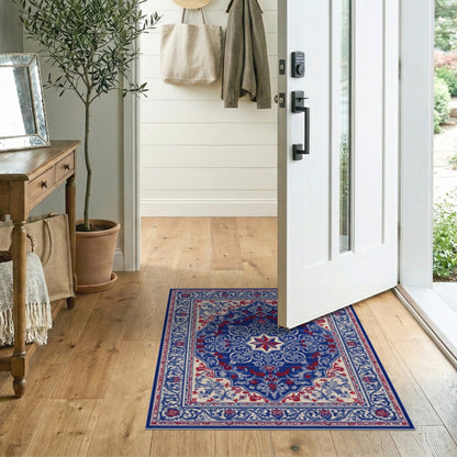 Blue Red Persian Star Medallion Area Rug