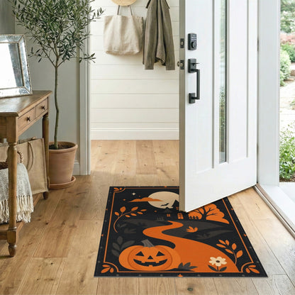 Orange Halloween Pumpkin Haunted House Kids Area Rug