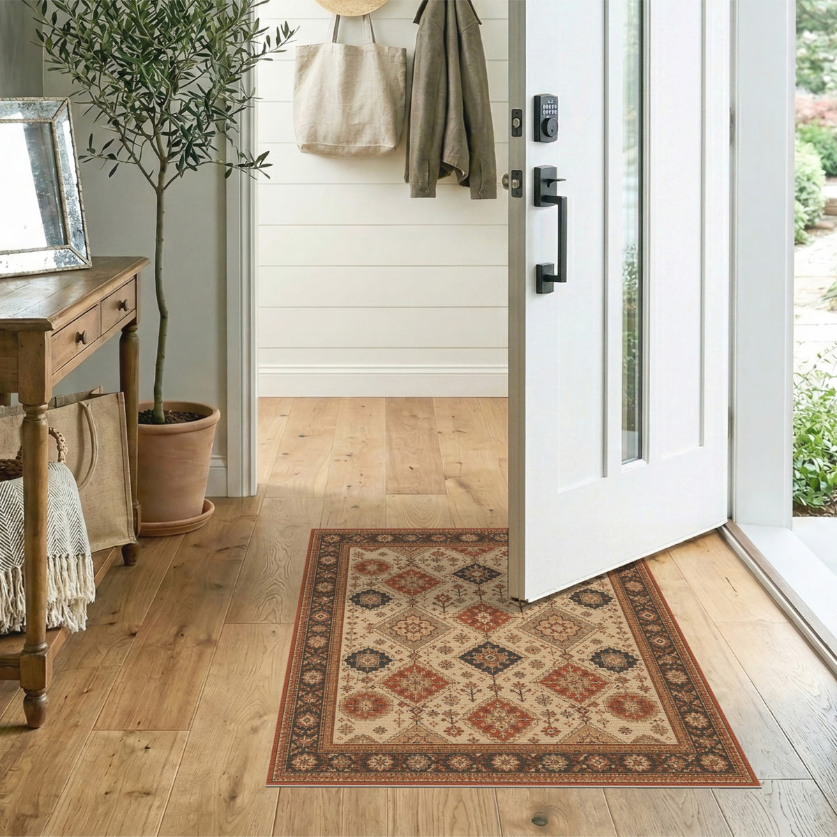 Brown and Tan Traditional Persian Red Medallion Area Rug