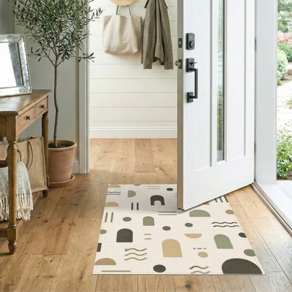 Beige and Neutral Beige Abstract Arch Area Rug