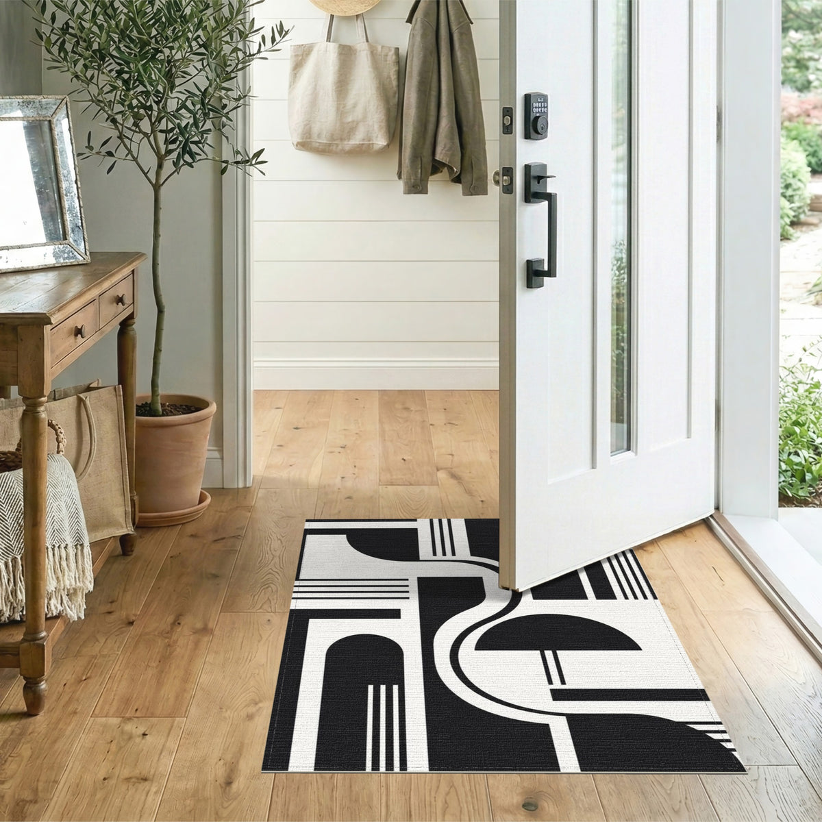 Black and White Black White Bold Geometric Area Rug