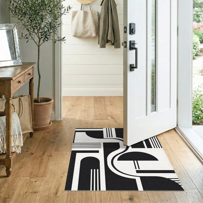 Black and White Black White Bold Geometric Area Rug