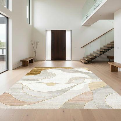 Abstract Golden Gray Waves Rug