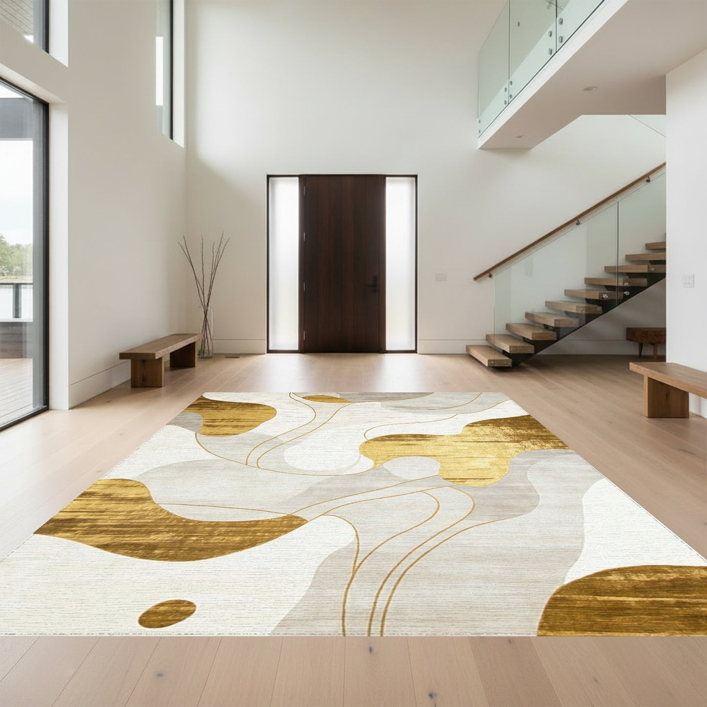 Metallic Gold Fluid Shapes Rug