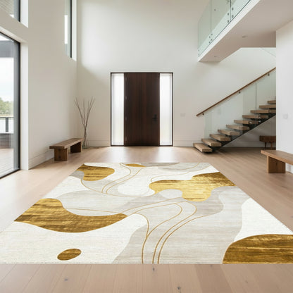 Metallic Gold Fluid Shapes Rug