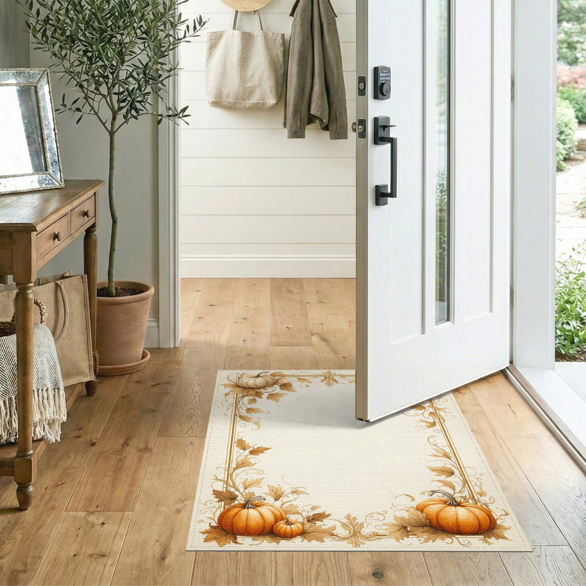 Autumn Pumpkin Frame Washable Area Rug