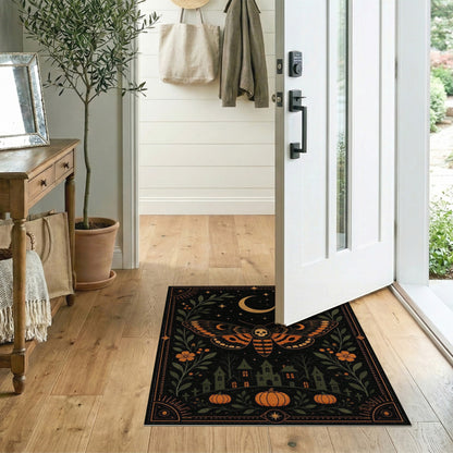 Midnight Skull Moth Orange Area Rug
