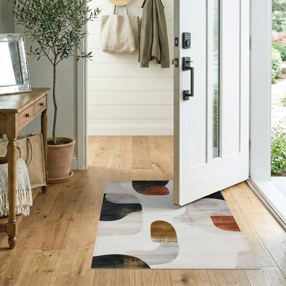 Beige and Neutral Abstract Area Abstract Neutral Shapes Area Rug