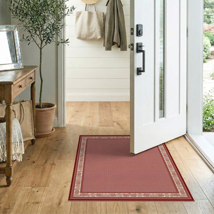 Red Traditional Persian Area Rug with Ornate Border