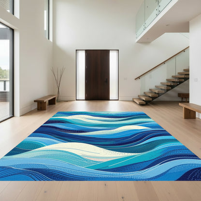 Blue Waves with White Foam Rug