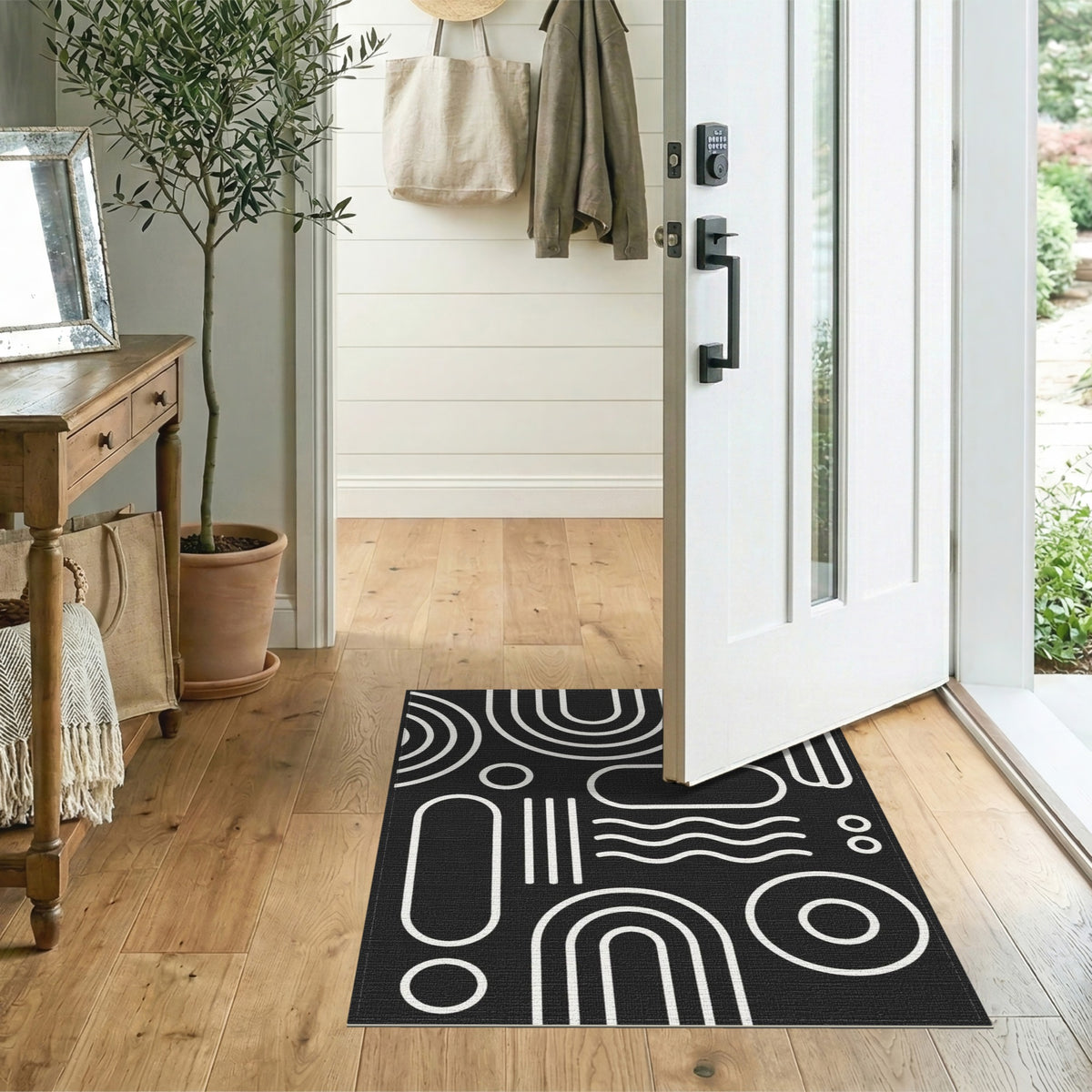 Bold Black White Geometric Area Rug