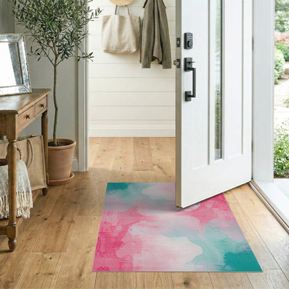 Pink Teal Abstract Area Rug