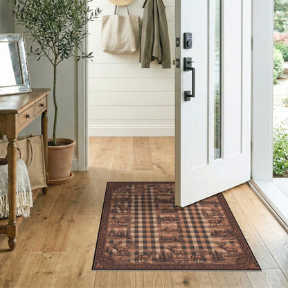 Rustic Moose Checkered Area Rug