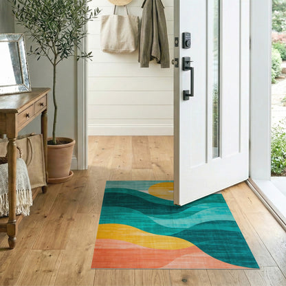 Blue Teal Abstract Wave Area Rug