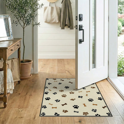 Paw Print and Bone Beige Area Rug