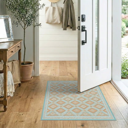 Blue Teal Geometric Diamond Geometric Modern Area Rug