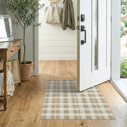 Beige Checkered Geometric Area Rug