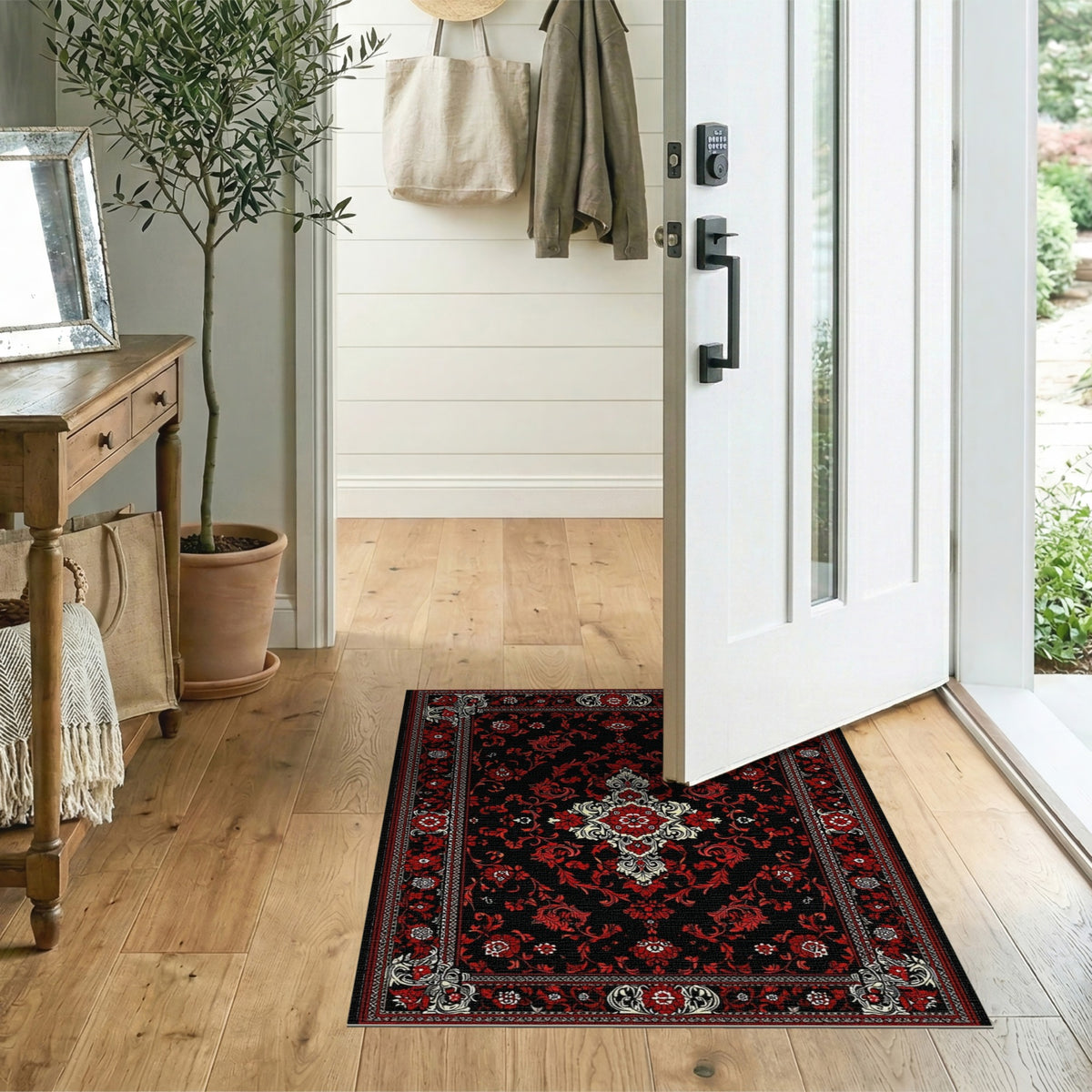 Red Floral Persian Medallion Red Area Rug