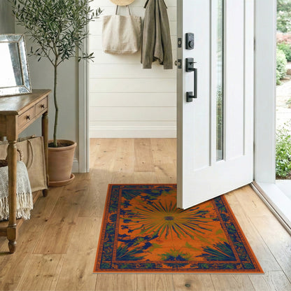 Orange Sunburst Palm Area Rug