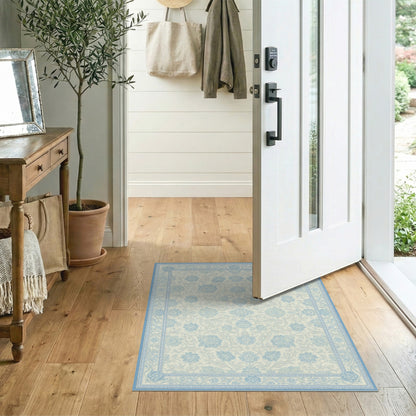 Blue Floral Vintage Washable Area Rug