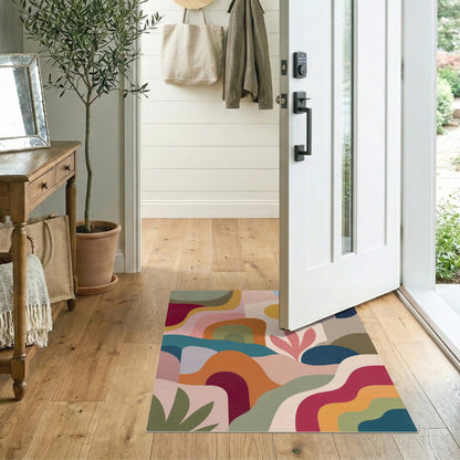 Abstract Area Vibrant Abstract Wave Multi-Color Area Rug