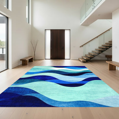 Teal Navy Overlapping Wave Rug