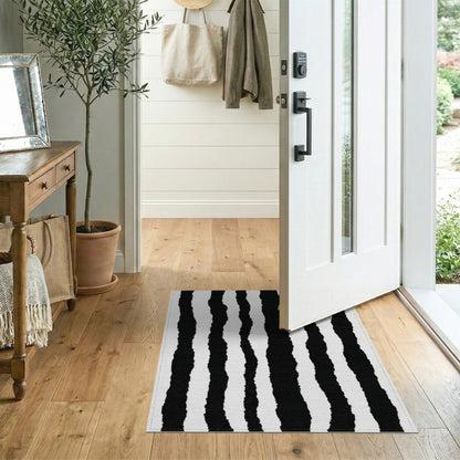 Black and White Wavy Striped Area Rug