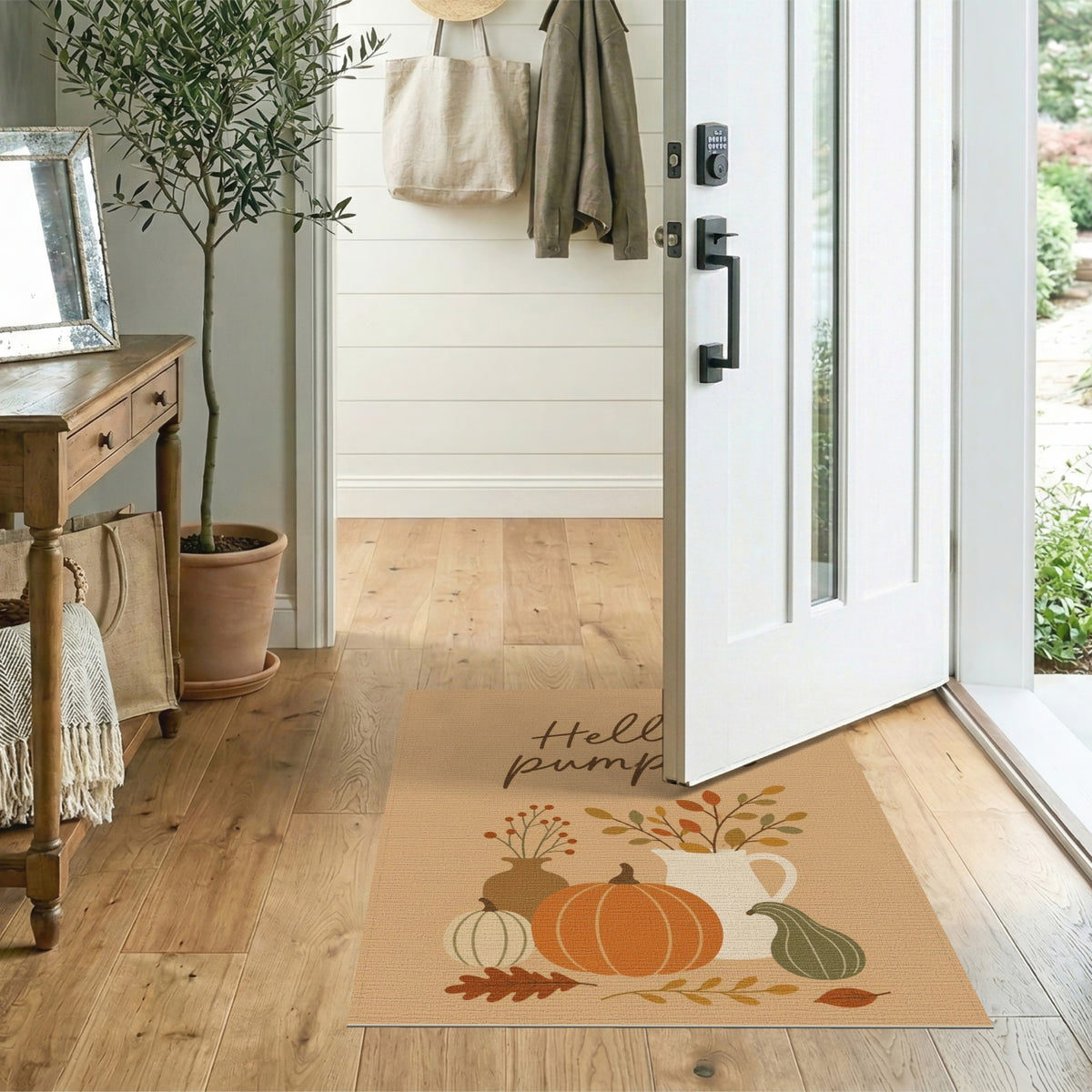 Brown and Tan Hello Pumpkin Rustic Area Rug