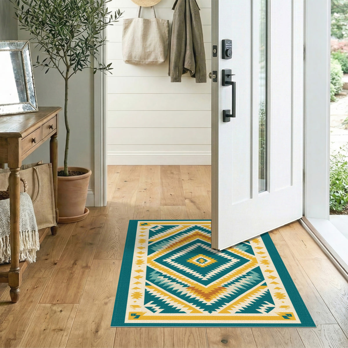 Blue and Teal Diamond Heritage Tribal Area Rug