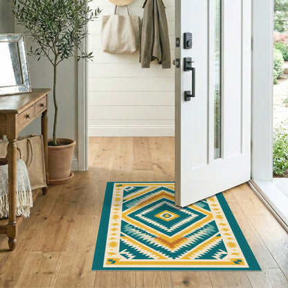 Blue and Teal Diamond Heritage Tribal Area Rug